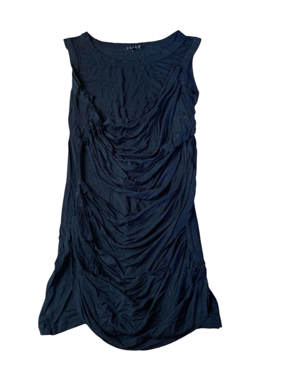 VENUS Black Ruched Slashed Cut-Out Sleeveless Tunic Top Small